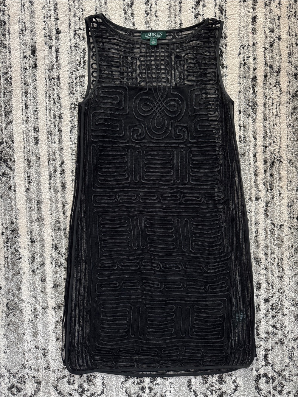 Vintage Ralph Lauren dress with mesh black soutache embroidery over black slip